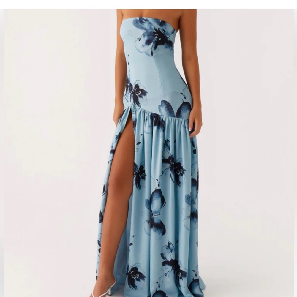 Peppermayo Strapless Blue Floral Maxi Dress